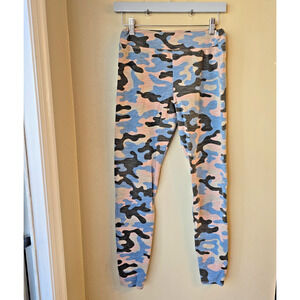 Sundry Women’s Size 2 Blue Tan Pink Abstract Camo Calf Leggings Yoga Pants